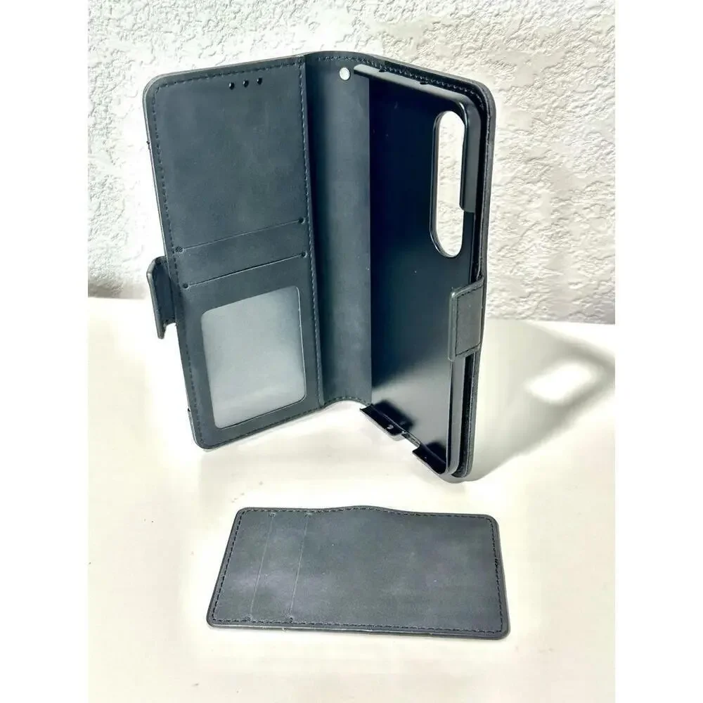 New Samsung Galaxy Z Fold 4 Case Black Leather Phone Accessory Card Wallet Case